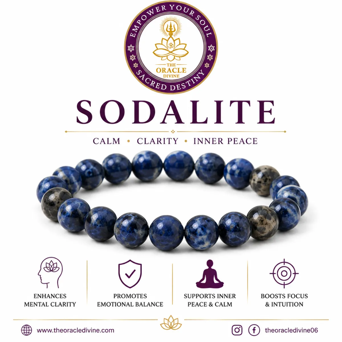 Premium Natural Sodalite Bracelet | Wisdom & Clarity Crystal Bracelet